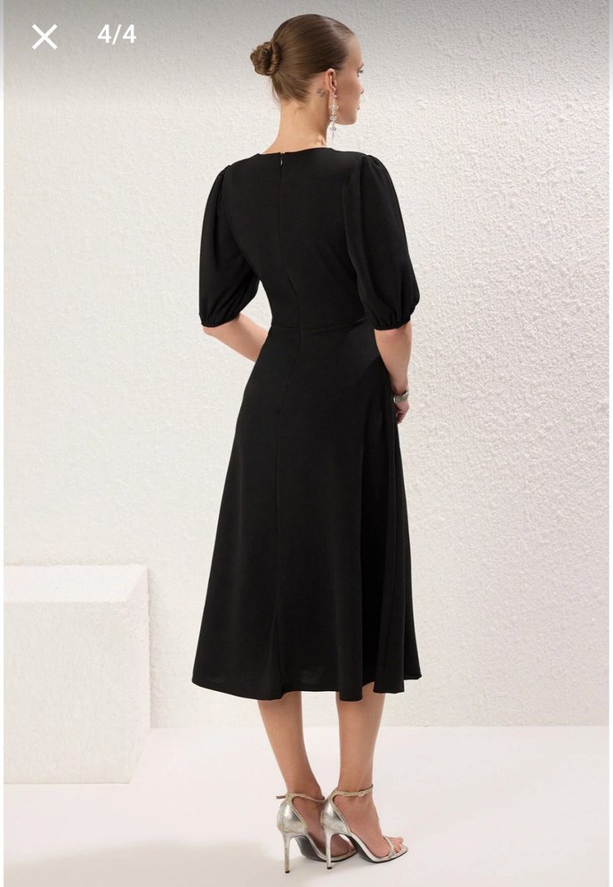 Siyah Midi Kadın Fiyonklu Elbise - Görsel 5