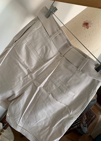 s Beden ten rengi Renk Koton Düğmeli Bej Mini Yüksek Bel Kadın Şort