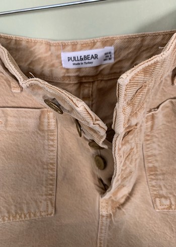 Stradivarius Strqdivarius Düğmeli Bej Mini Kot Şort