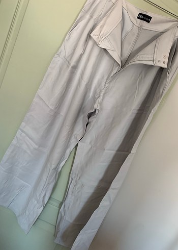 xl Beden gri Renk Zara Gri Keten Kadın Bol Kesim Pantolon