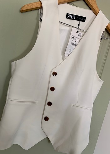 Zara Zara Kadın krem Düğmeli Midi Yelek