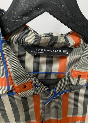 Zara Kadın Gri Kareli Düğmeli Uzun Kollu Gömlek