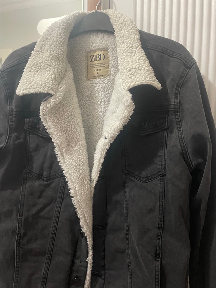 Gri Erkek Kot Ceket, Kürklü Detaylı - Görsel 3