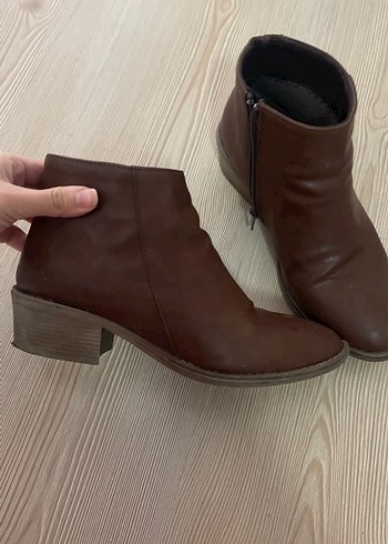 Vintage Kahverengi Deri Kadın Dolgu Topuk Bot - Görsel 4