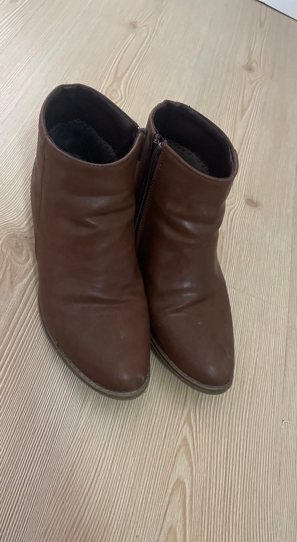 Vintage Kahverengi Deri Kadın Dolgu Topuk Bot - Görsel 2