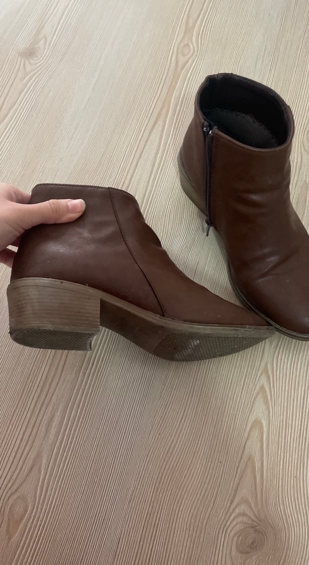 Vintage Kahverengi Deri Kadın Dolgu Topuk Bot - Görsel 5