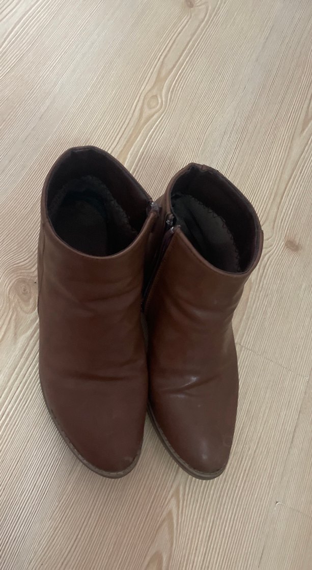 Vintage Kahverengi Deri Kadın Dolgu Topuk Bot - Görsel 3