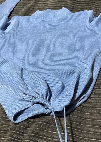 Kadın mavi Boğazlı Triko Kazak - Görsel 4