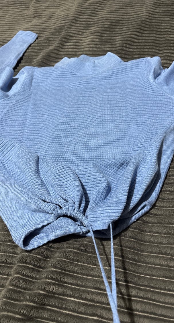 Kadın mavi Boğazlı Triko Kazak - Görsel 4