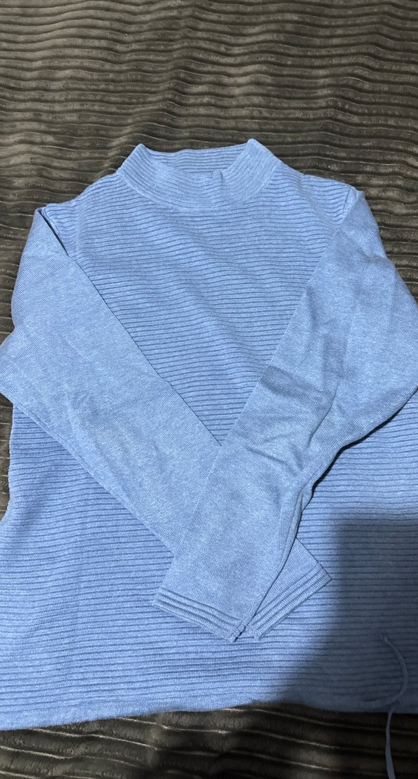 Kadın mavi Boğazlı Triko Kazak - Görsel 2