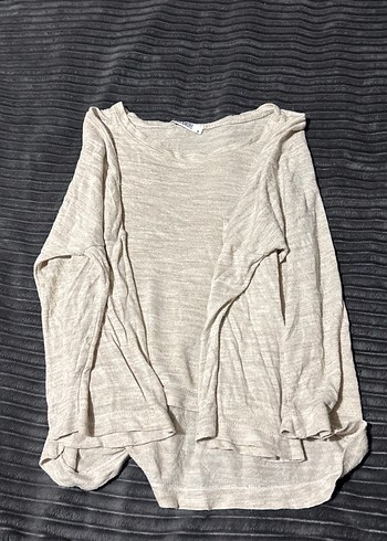 Gri Keten Hamile Uzun Kollu Salaş Bluz - Görsel 2