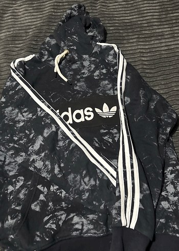 Erkek Siyah Adidas Kapüşonlu Batik Sweatshirt - Görsel 2