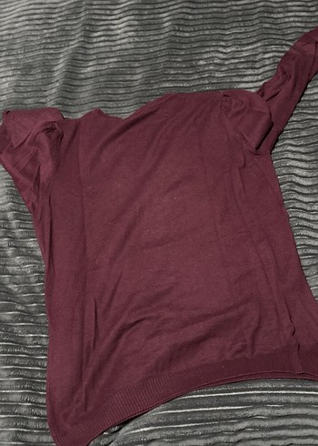 Bordo V Yaka Uzun Kollu Kadın Kazak - Görsel 4