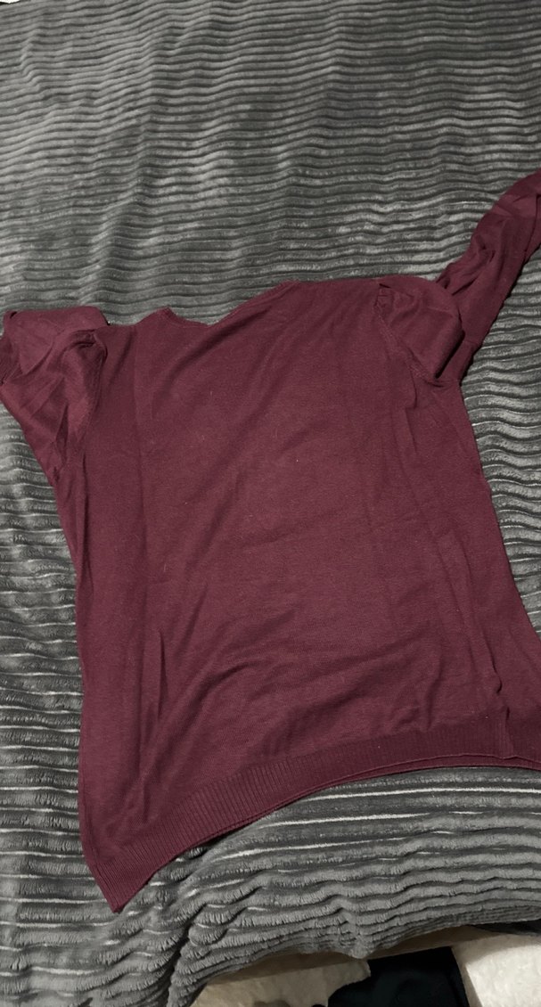 Bordo V Yaka Uzun Kollu Kadın Kazak - Görsel 4