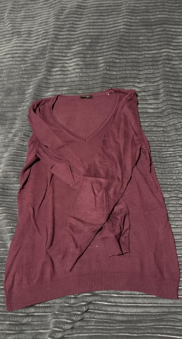 Bordo V Yaka Uzun Kollu Kadın Kazak - Görsel 2