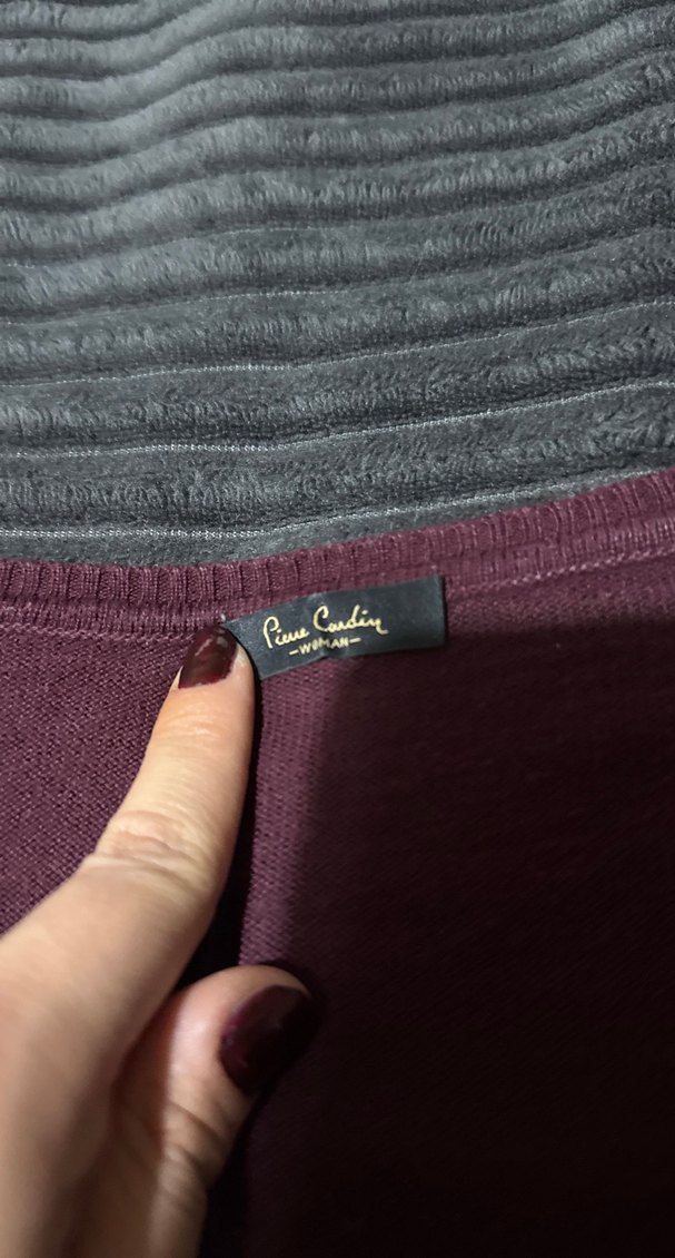 Bordo V Yaka Uzun Kollu Kadın Kazak - Görsel 3