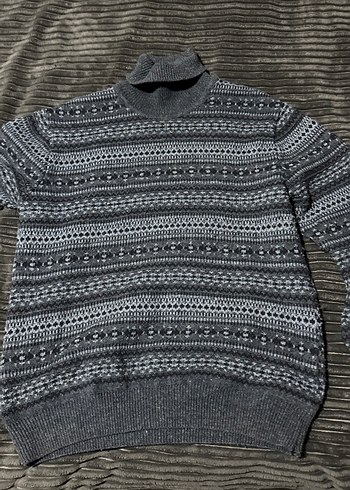 Gri Örgü Boğazlı erkek Kazak - Görsel 2