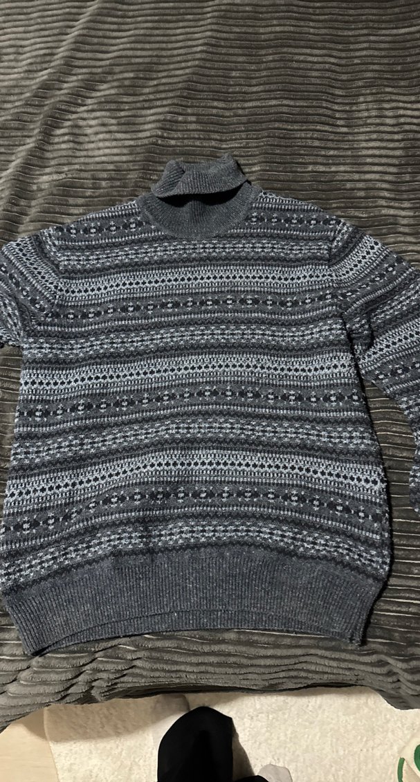 Gri Örgü Boğazlı erkek Kazak - Görsel 2