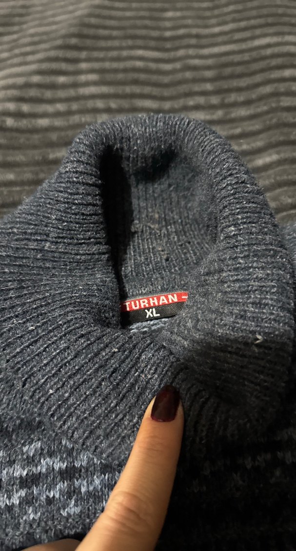 Gri Örgü Boğazlı erkek Kazak - Görsel 3