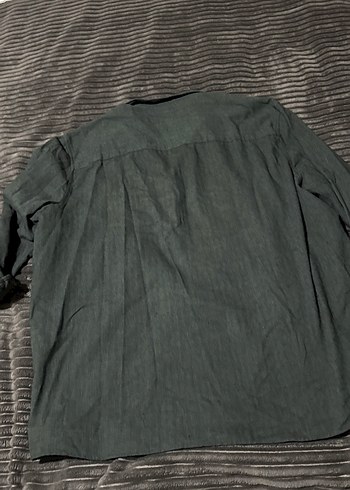 Gri yeşil Erkek Keten Gömlek, Düğmeli, Uzun Kollu - Görsel 4