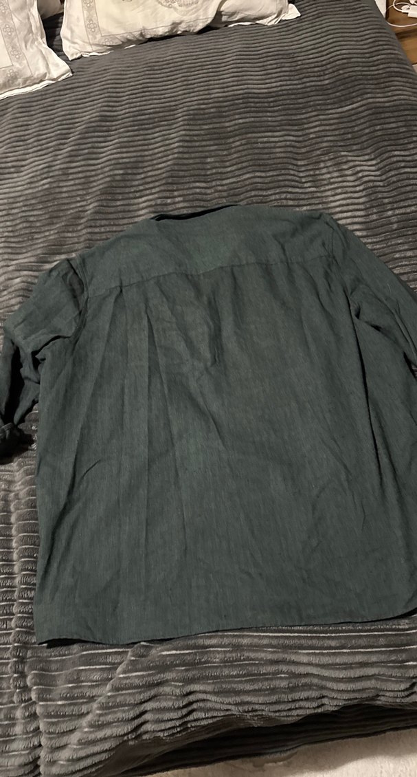 Gri yeşil Erkek Keten Gömlek, Düğmeli, Uzun Kollu - Görsel 4