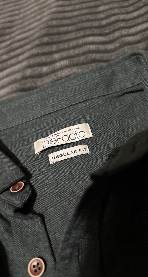 Gri yeşil Erkek Keten Gömlek, Düğmeli, Uzun Kollu - Görsel 3