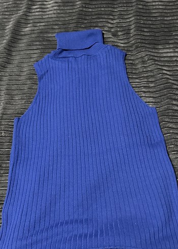 Mavi Triko Boğazlı Kolsuz Kadın Kazak - Görsel 2