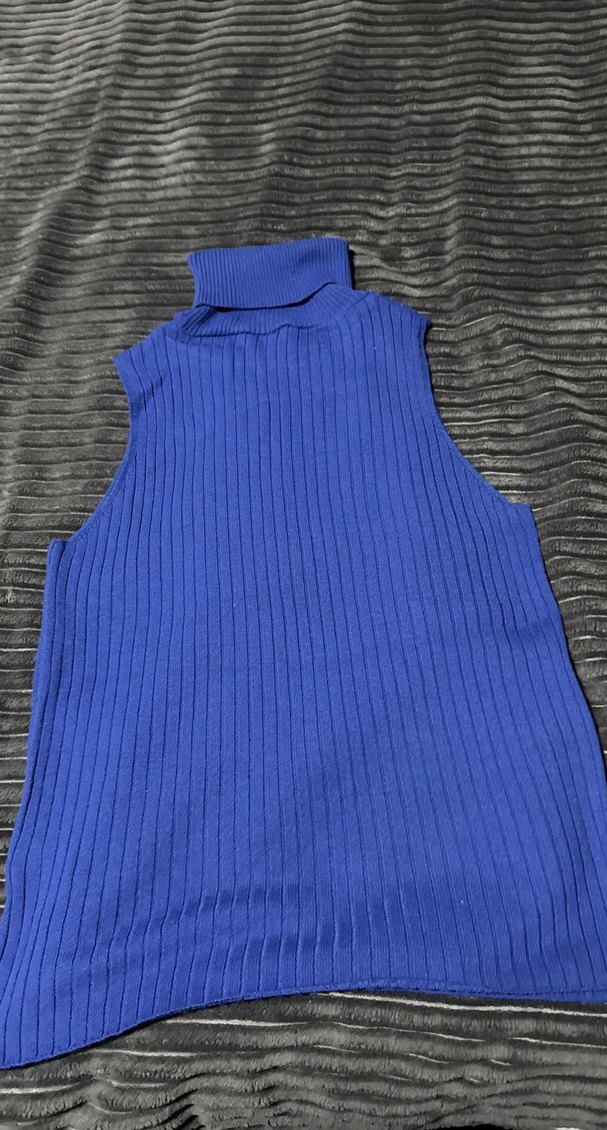 Mavi Triko Boğazlı Kolsuz Kadın Kazak - Görsel 2