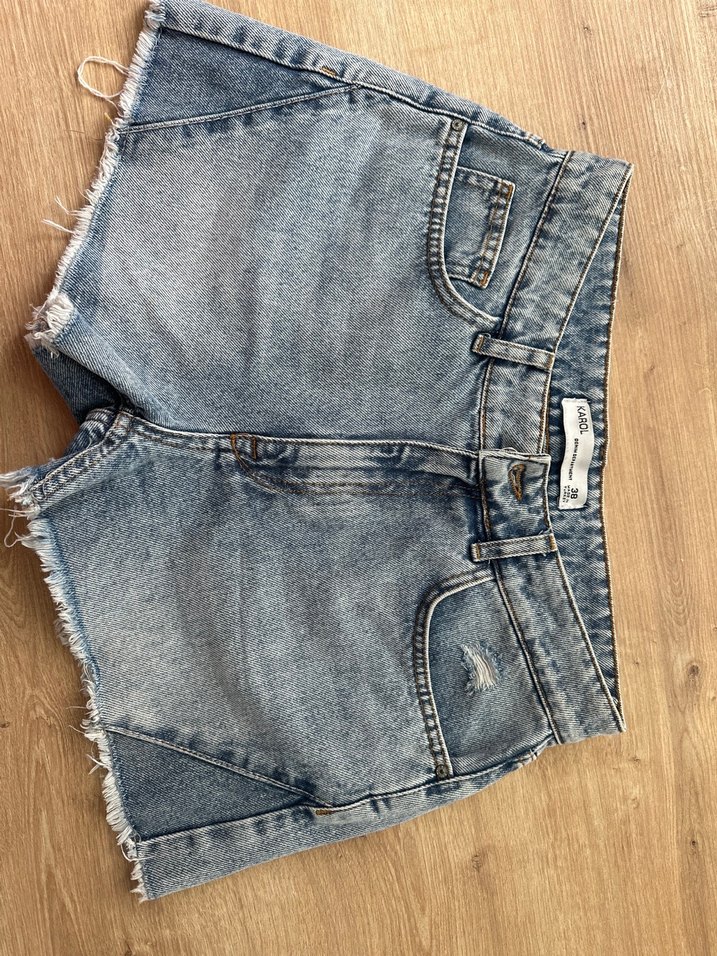 Gri Mini Denim Şort - Görsel 2