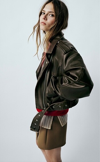 s Beden haki Renk Zara Oversize Deri Ceket