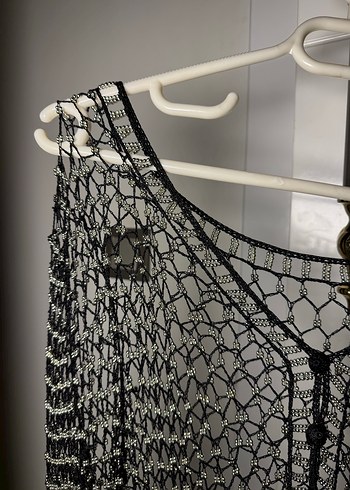 Gri Boncuk Örgü Kadın Hırka - Görsel 5