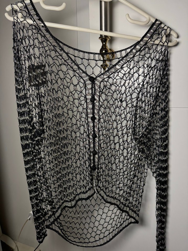 Gri Boncuk Örgü Kadın Hırka - Görsel 2