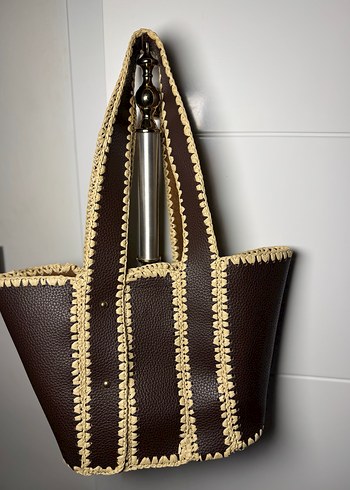 Kahverengi Deri Nakışlı Kadın Çanta - Görsel 4