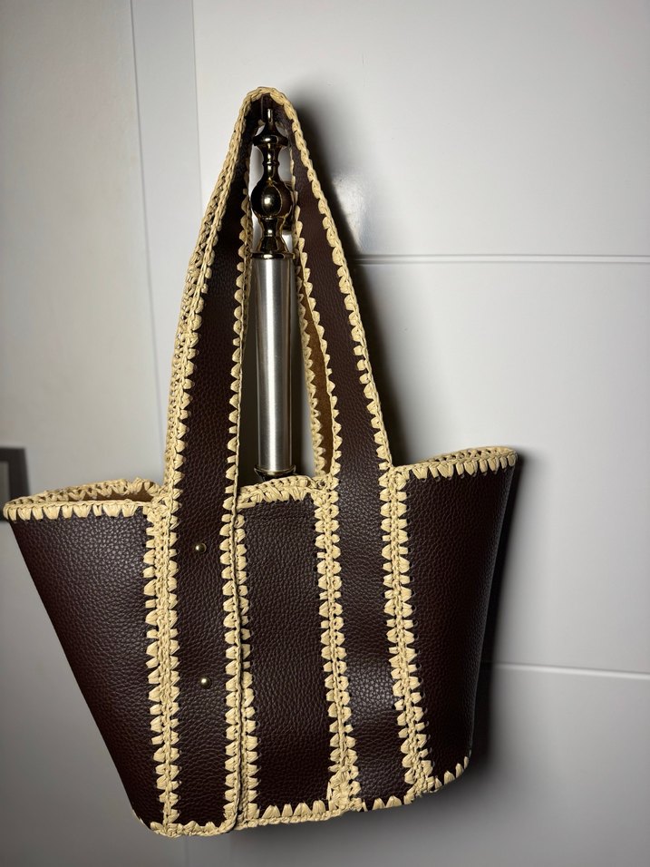 Kahverengi Deri Nakışlı Kadın Çanta - Görsel 3