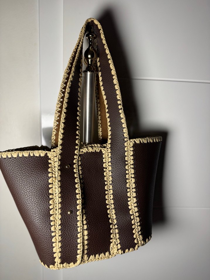 Kahverengi Deri Nakışlı Kadın Çanta - Görsel 2