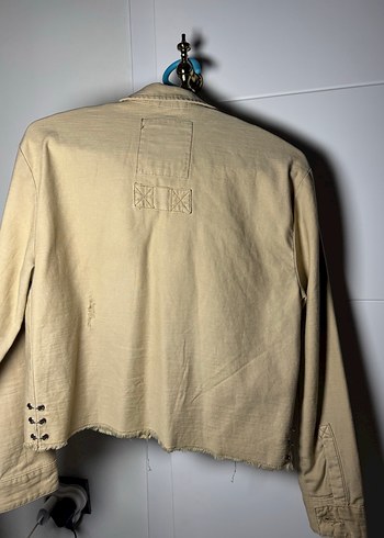 Düğmeli Bej Kot Ceket Mini Kesim - Görsel 7