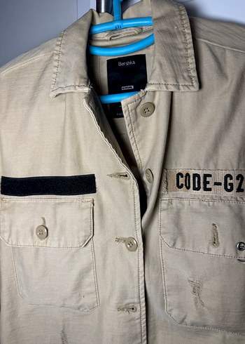 Düğmeli Bej Kot Ceket Mini Kesim - Görsel 2