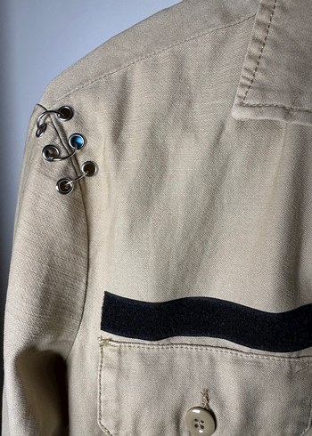 Düğmeli Bej Kot Ceket Mini Kesim - Görsel 6