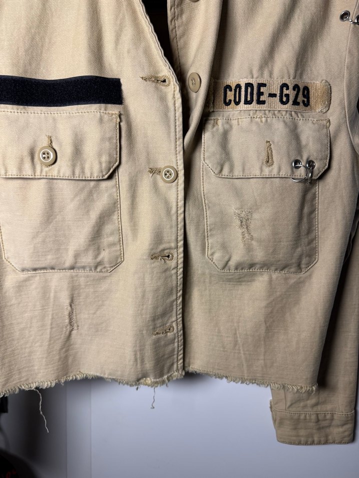Düğmeli Bej Kot Ceket Mini Kesim - Görsel 4