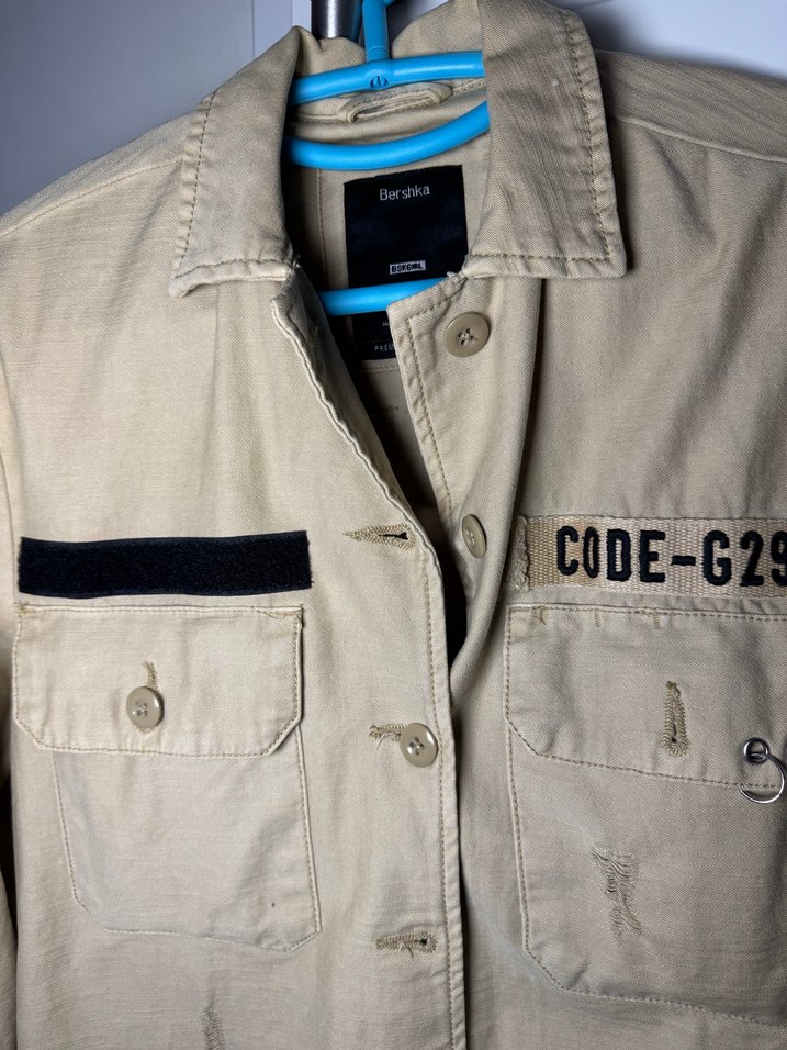 Düğmeli Bej Kot Ceket Mini Kesim - Görsel 2