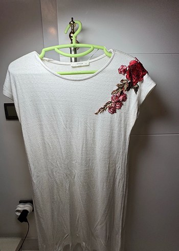 Nakışlı Beyaz Bohem Hamile Tunik - Görsel 3