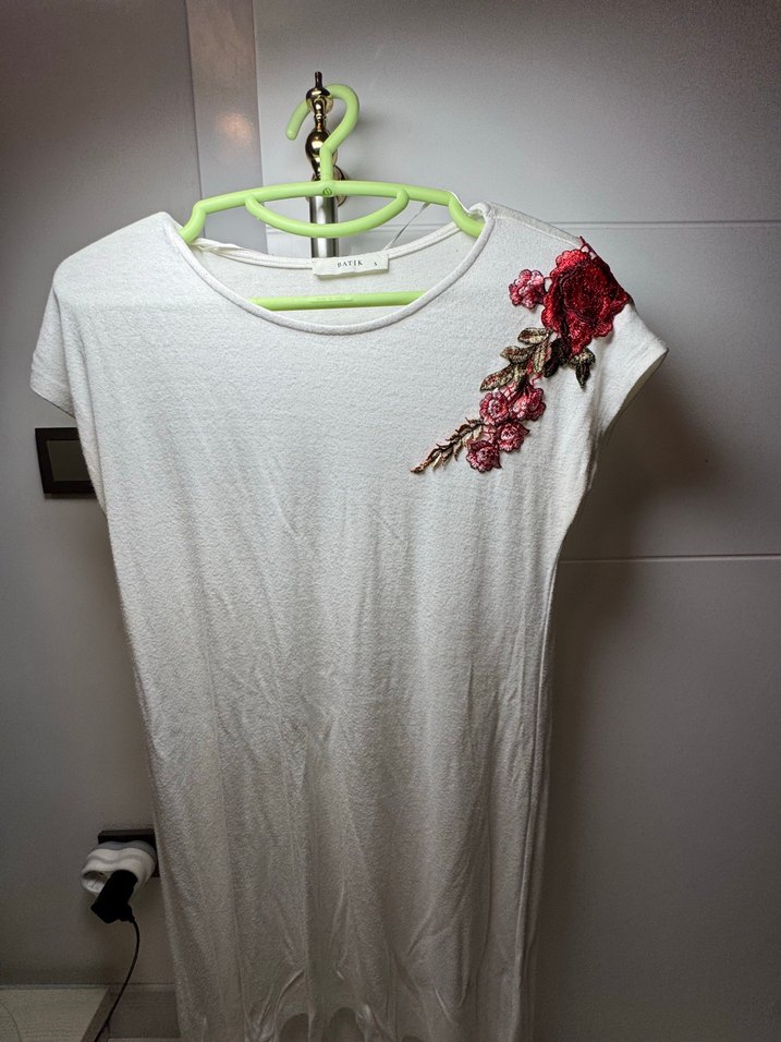 Nakışlı Beyaz Bohem Hamile Tunik - Görsel 3