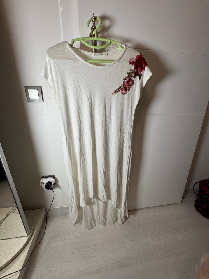 Nakışlı Beyaz Bohem Hamile Tunik - Görsel 5