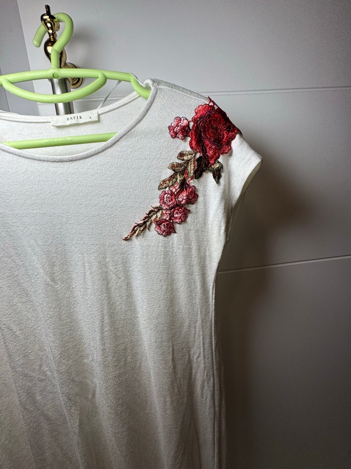 Nakışlı Beyaz Bohem Hamile Tunik - Görsel 2