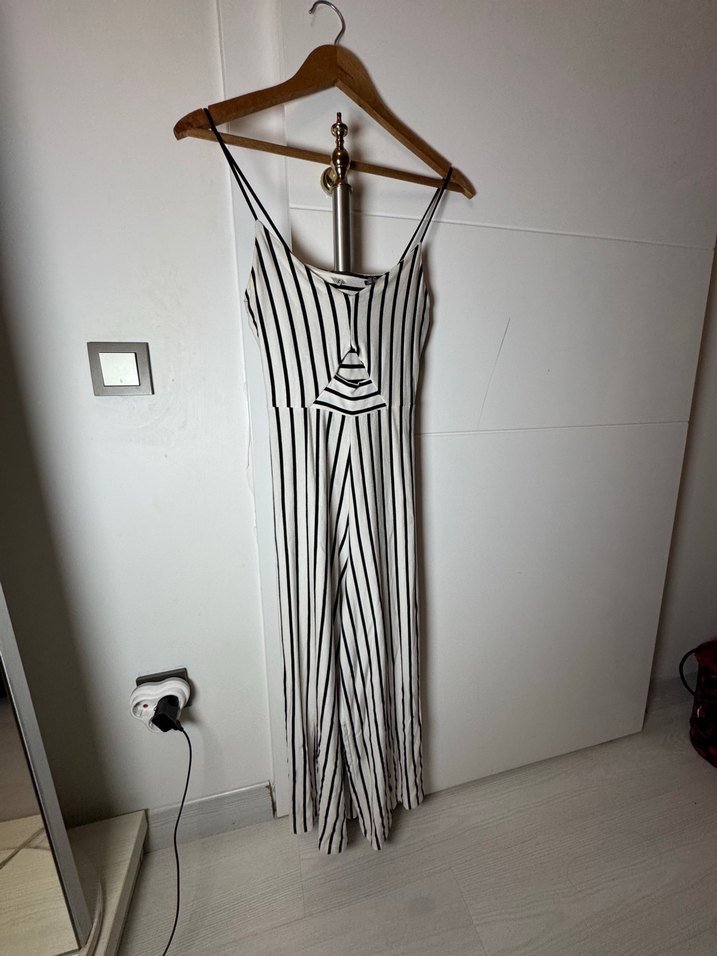 Çizgili, Askılı, Pilili Uzun Tulum - Görsel 4