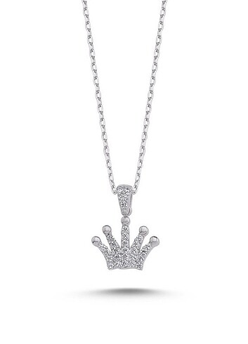 swarovski 925 AYAR GÜMÜŞ ZİRKON TAŞLI TAÇ KOLYE