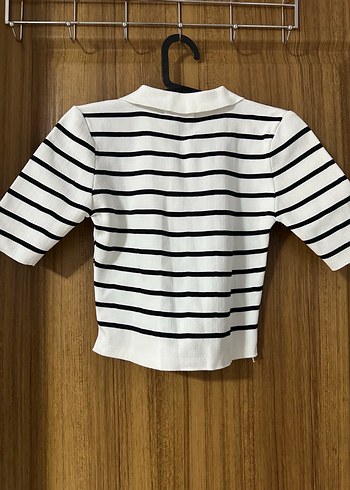 Diğer V Yaka Çizgili Kadın Kısa Kollu crop