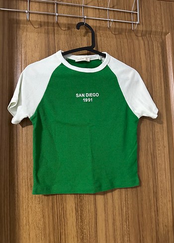 Yeşil Baskılı Kısa Kollu Kadın Crop