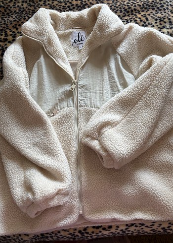 Beyaz Peluş Kadın Midi Ceket oversize - Görsel 3