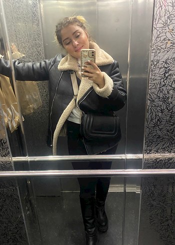 Kürklü Kahverengi Deri Kadın Biker Ceket - Görsel 7